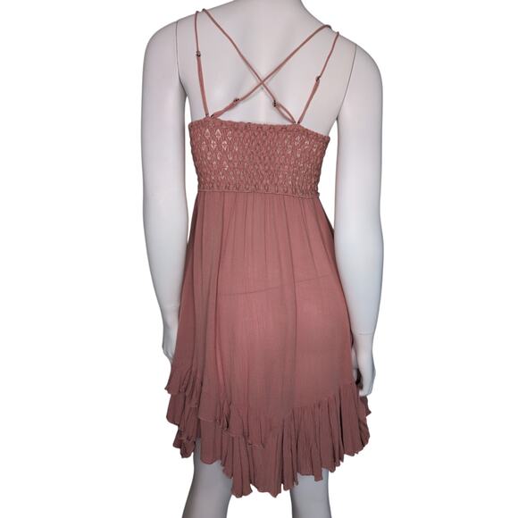 Free People FP One Dress Adella Mini Slip Women Small Lace Strappy Pink Ruffle - Picture 2 of 7
